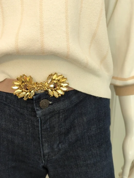 Cream & Tan Striped Crewneck Sweater Loose Relaxed Fit Small - Picture 12 of 13